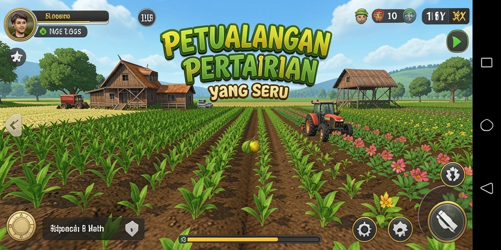 Gameplay seru pertanian di 116X dengan berbagai tanaman dan hewan.