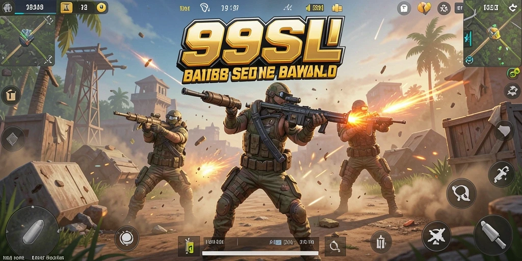 Tangkapan layar gameplay 99SL yang penuh aksi dalam pertempuran Battle Royale.