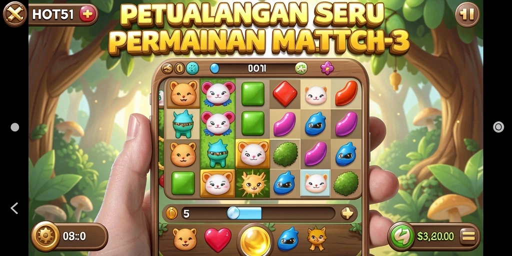 Screenshot gameplay HOT51 yang menampilkan kombinasi Match-3 yang menarik.