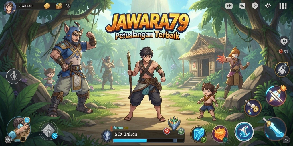 Screenshot utama JAWARA79 menampilkan pertarungan seru dalam gaya Anime.