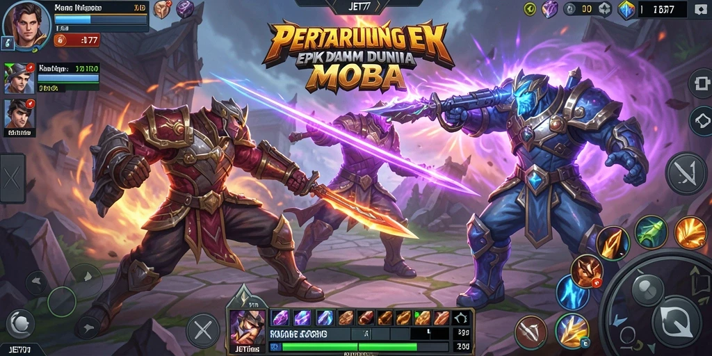 Tampilan gameplay JET77 menampilkan pertarungan tim yang epik dan strategi yang mendebarkan.