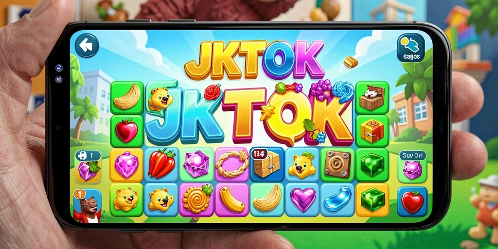 Tampilan gameplay JKTOK yang menarik saat mencocokkan permata.