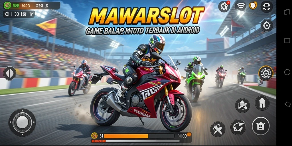 Gameplay seru MAWARSLOT dengan aksi balap motor yang mendebarkan.