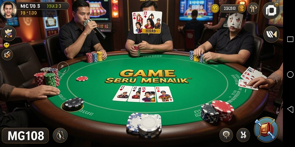 Tangkapan layar gameplay intens dari MG108 saat bermain Poker.