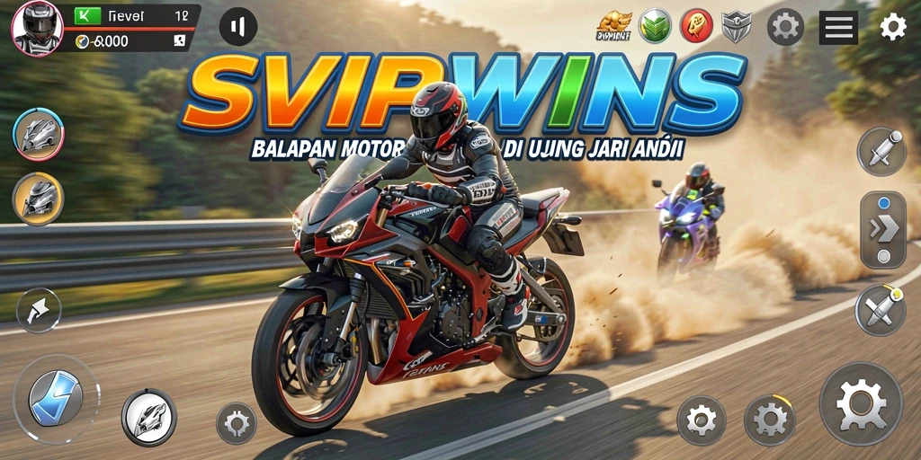 Screenshot gameplay <strong>SVIPWINS</strong> menampilkan aksi balapan motor yang seru dan mendebarkan.